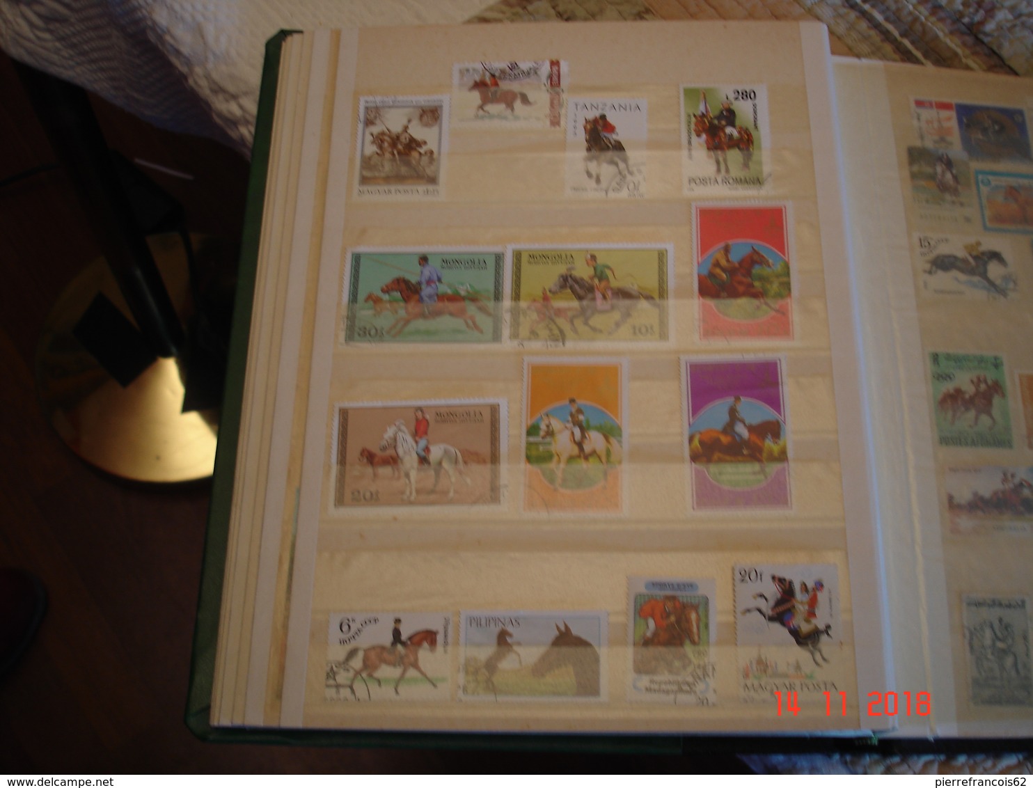 ALBUM CONTENANT COLLECTION DE TIMBRES ET BLOCS FEUILLETS SUR LES CHEVAUX DU MONDE