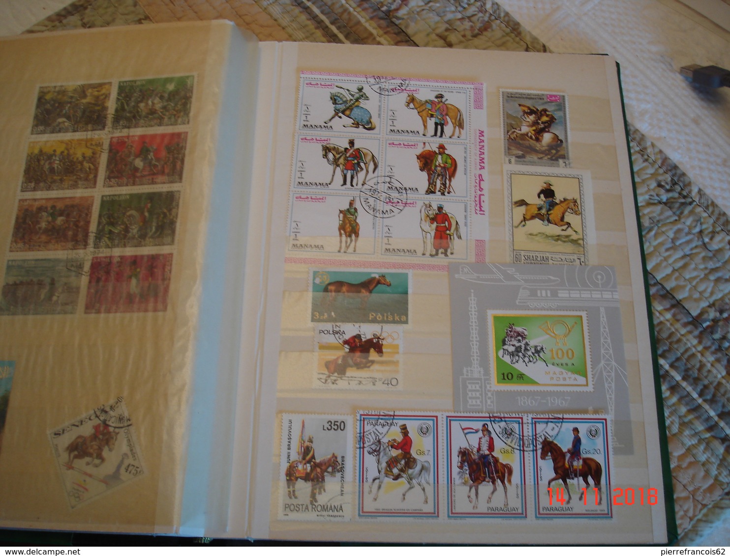 ALBUM CONTENANT COLLECTION DE TIMBRES ET BLOCS FEUILLETS SUR LES CHEVAUX DU MONDE