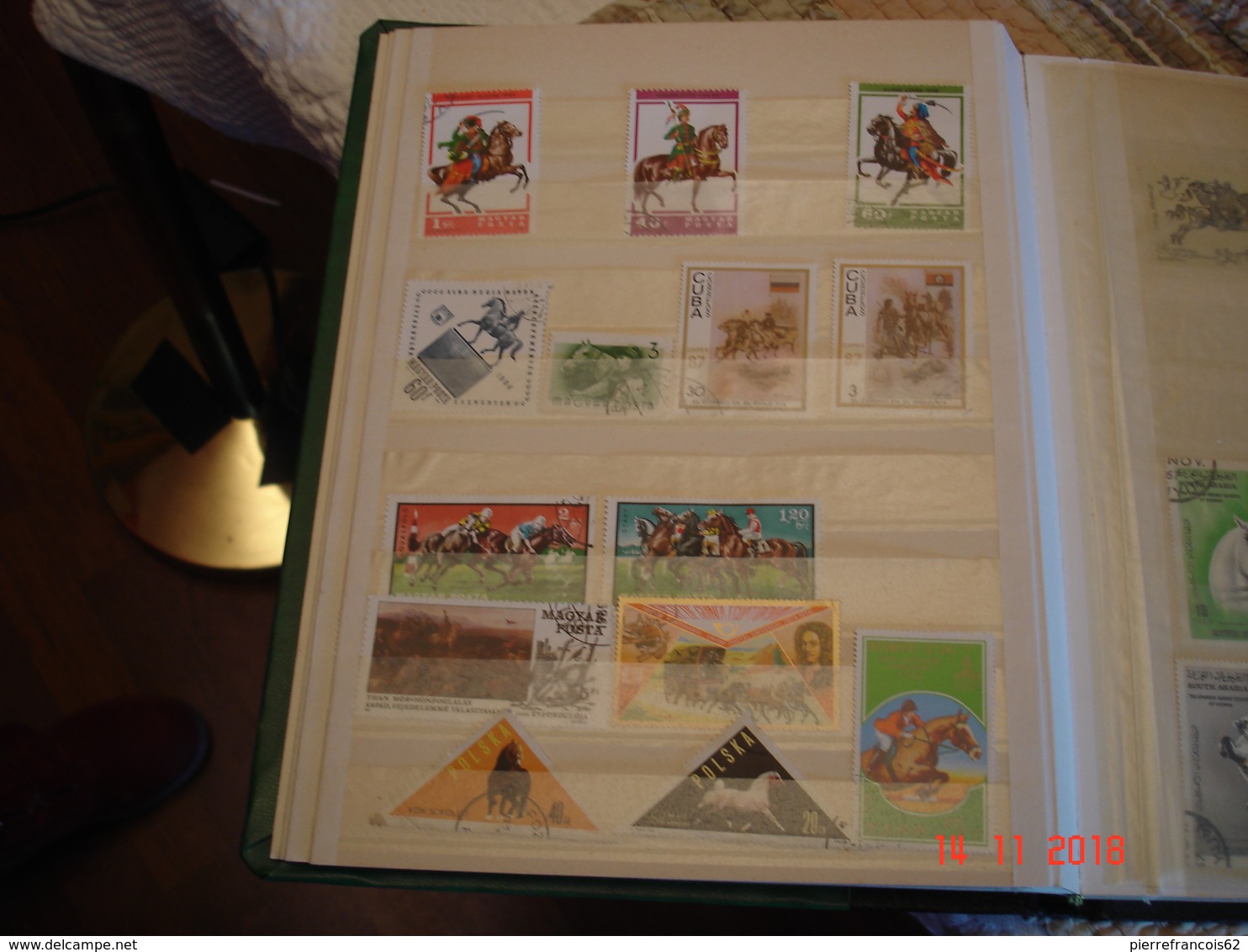 ALBUM CONTENANT COLLECTION DE TIMBRES ET BLOCS FEUILLETS SUR LES CHEVAUX DU MONDE