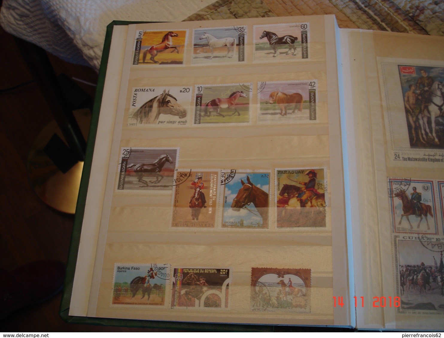 ALBUM CONTENANT COLLECTION DE TIMBRES ET BLOCS FEUILLETS SUR LES CHEVAUX DU MONDE