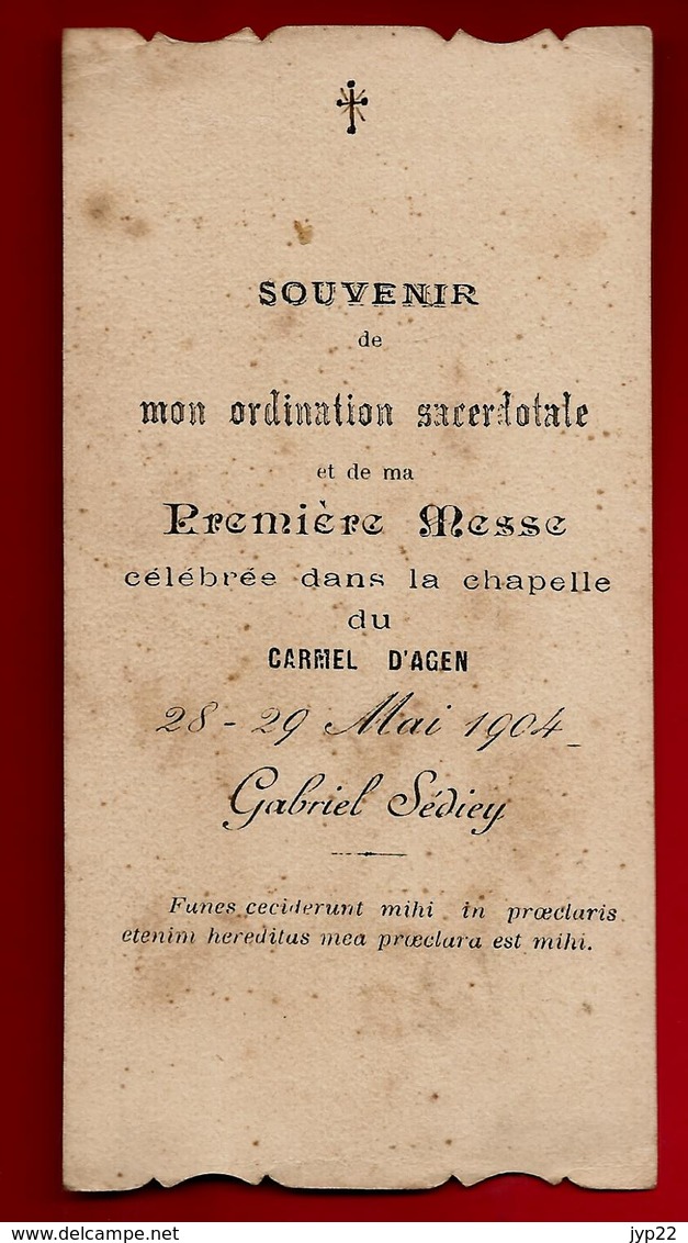 Image Pieuse Holy Card Ordination Prêtre Gabriel Sédiey Carmel Agen 28 & 29-05-1904 - Ed Bouasse Lebel 2053 - Santini