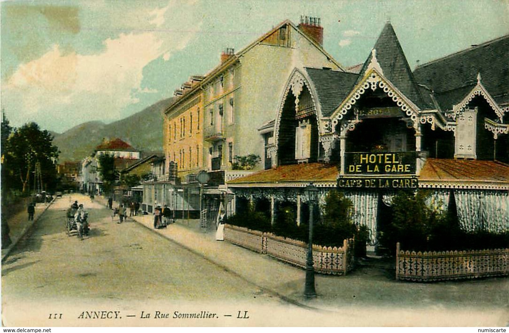 Cpa ANNECY 74 La Rue Sommellier ( Sommeiller ) Hôtel Café De La Gare - Annecy