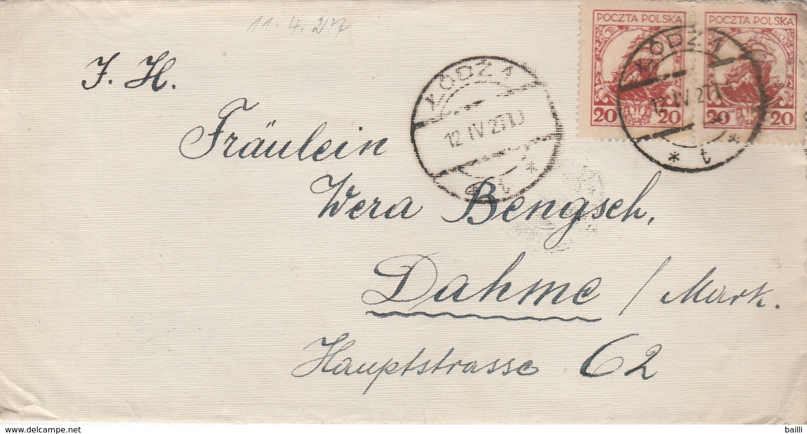 Pologne Lettre Pour Lodz Pour L'Allemagne 1927 - Covers & Documents