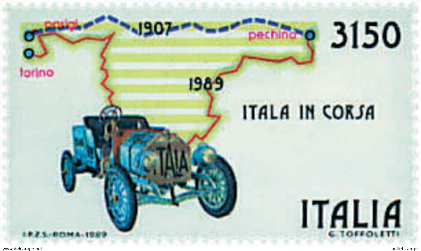 Ref. 48656 * NEW *  - ITALY . 1989. 82nd ANNIVERSARY OF THE PARIS PEKING RALLY. 82 ANIVERSARIO DEL RALLY PARIS-PEKING - 1981-90:  Nuevos