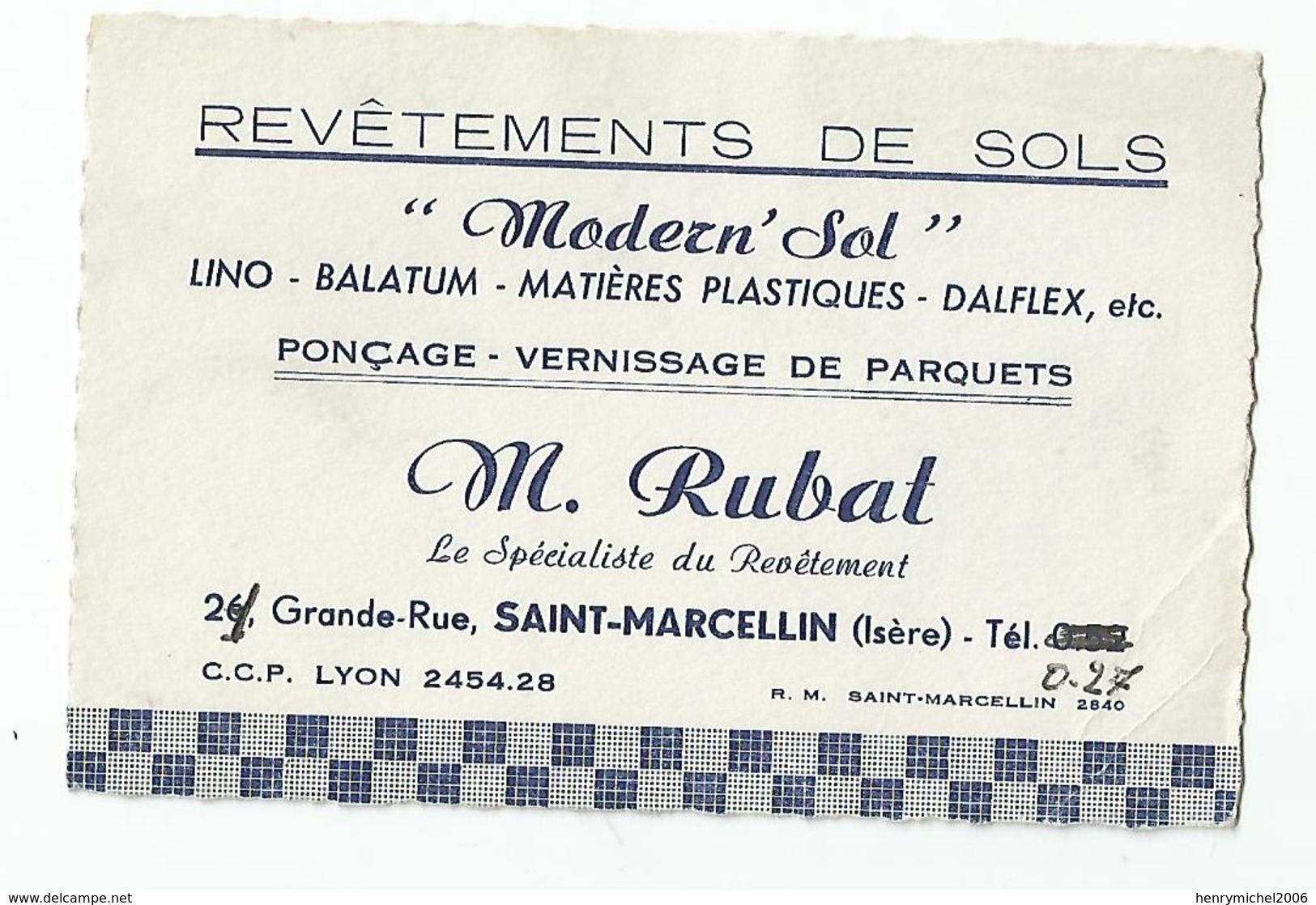 Carte De Visite - St Saint Marcellin Rubat Revetement De Sols Modern'sol - 38 Isère - Cartes De Visite