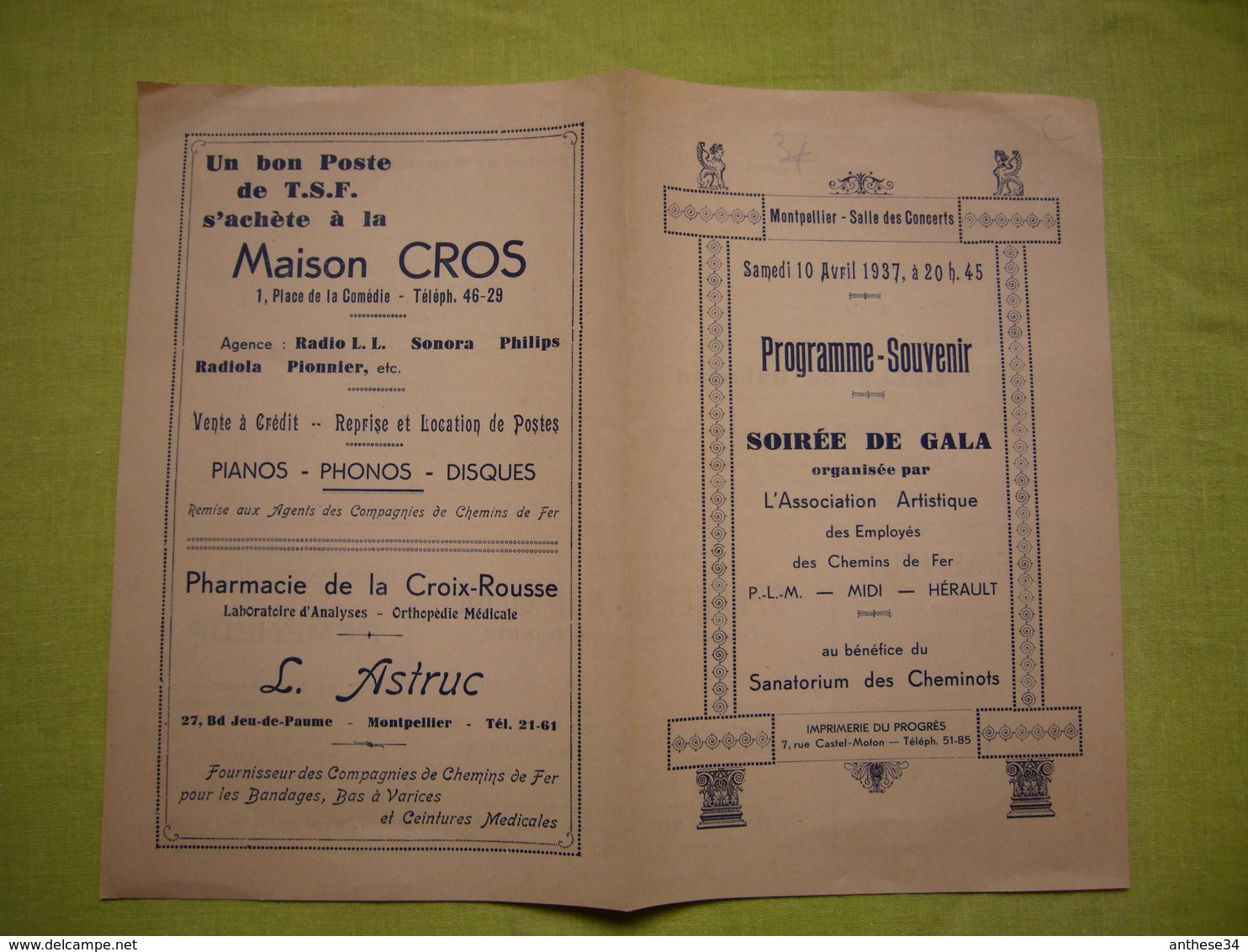 Programme Souvenir 1937 Gala Association Des Chemins De Fer à Montpellier - Programmes