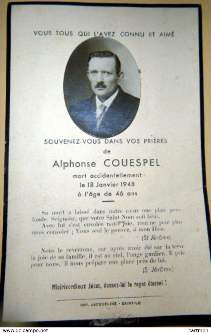 MEMORANDUM  SOUVENIR ALPHONSE COUESPEL  FAIRE PART DECES - Décès