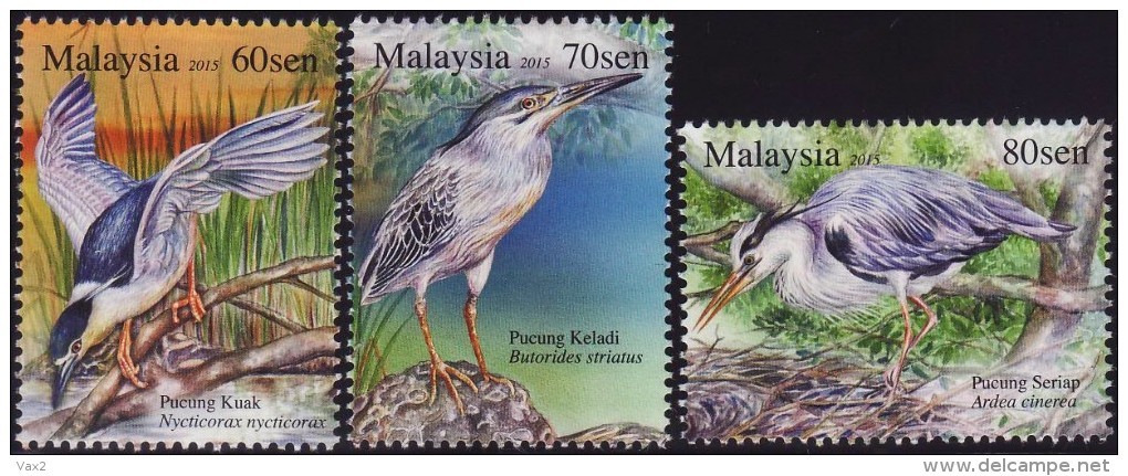 Malaysia 2015 S#1554-1556 Herons & Bitterns MNH Fauna Bird - Malasia (1964-...)