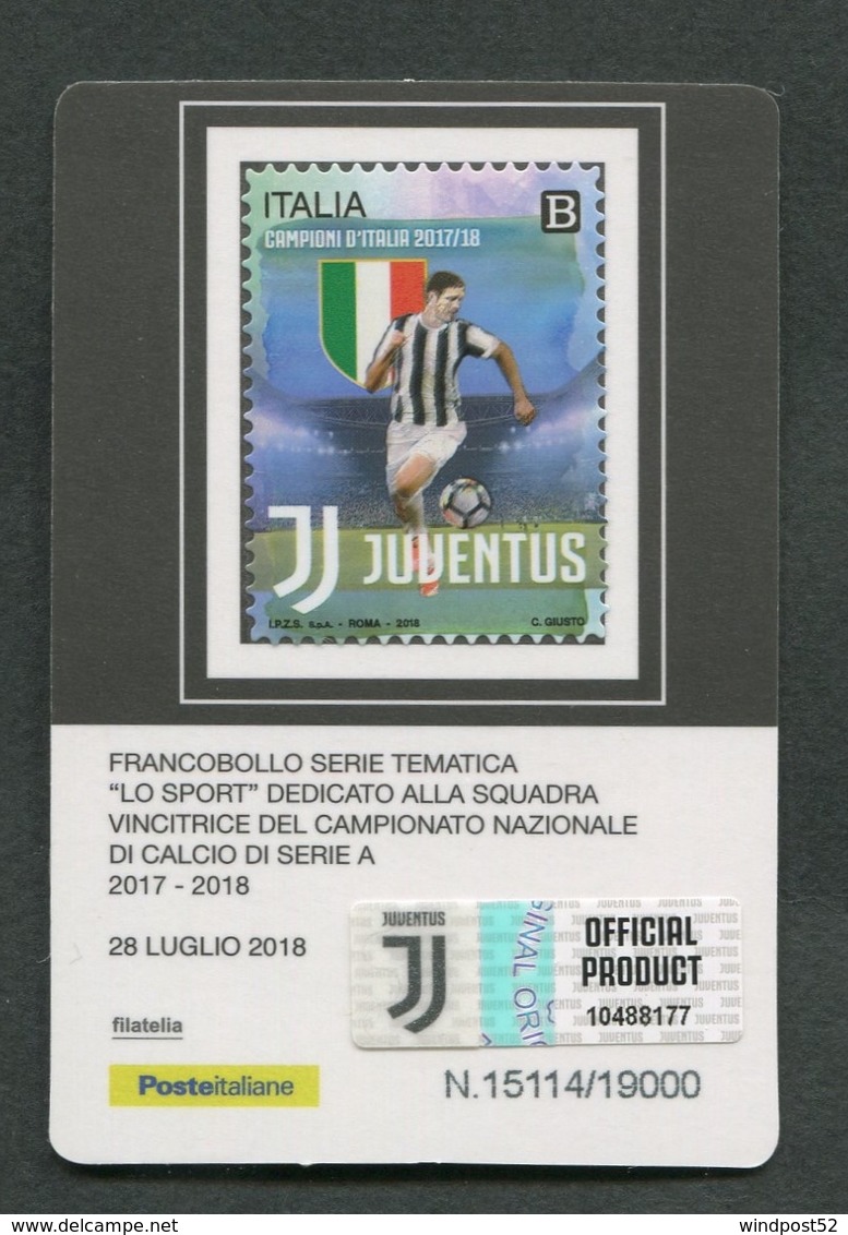 ITALIA 2018 - TESSERA FILATELICA - JUVENTUS VINCITRICE DEL CAMPIONATO NAZIONALE DI CALCIO 2017 - 2018 - MNH**- 832 - Cartes Philatéliques