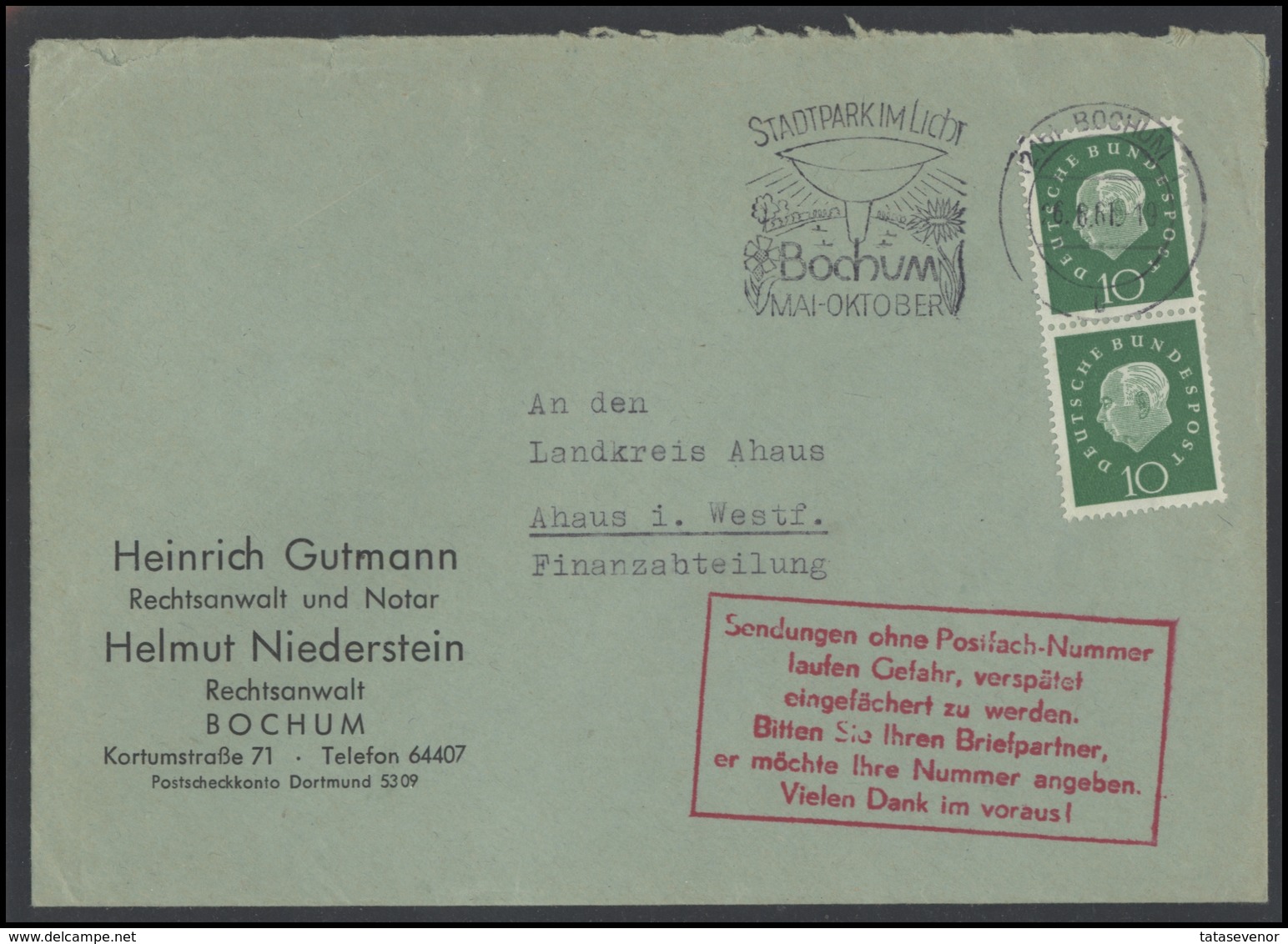 GERMANY Deutschland D BRD Brief 0839 Bochum Slogan Cancellation - Briefe U. Dokumente