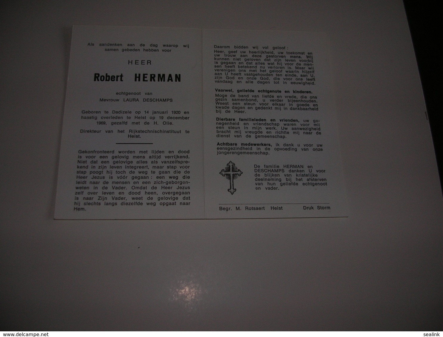 Robert Herman (Dadizele 1920-Heist 1969)xDeschamps  - Direkteur Rijkstechnischinstituut Te Heist - Devotion Images