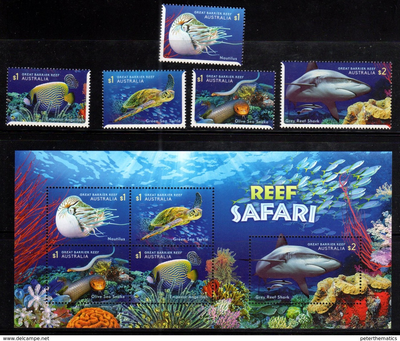 AUSTRALIA, 2018, MNH,TURTLES, SNAKES, NAUTILUS, SHARKS, SEA SNAKES,FISH, 5v+SHEETLET - Tartarughe