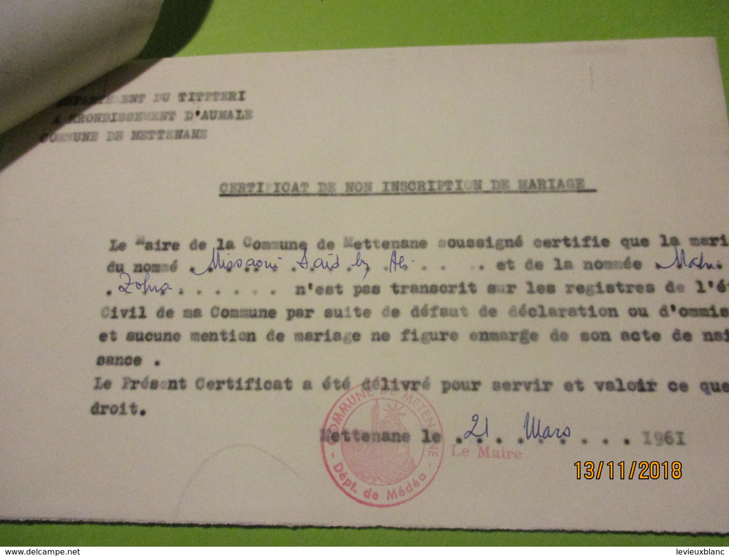 Guerre d'Algérie/ Village de Souk El Khémis/ Centre de Formation des Jeunes en Algérie/ Thomas/Instituteur/ 1961  VPN164