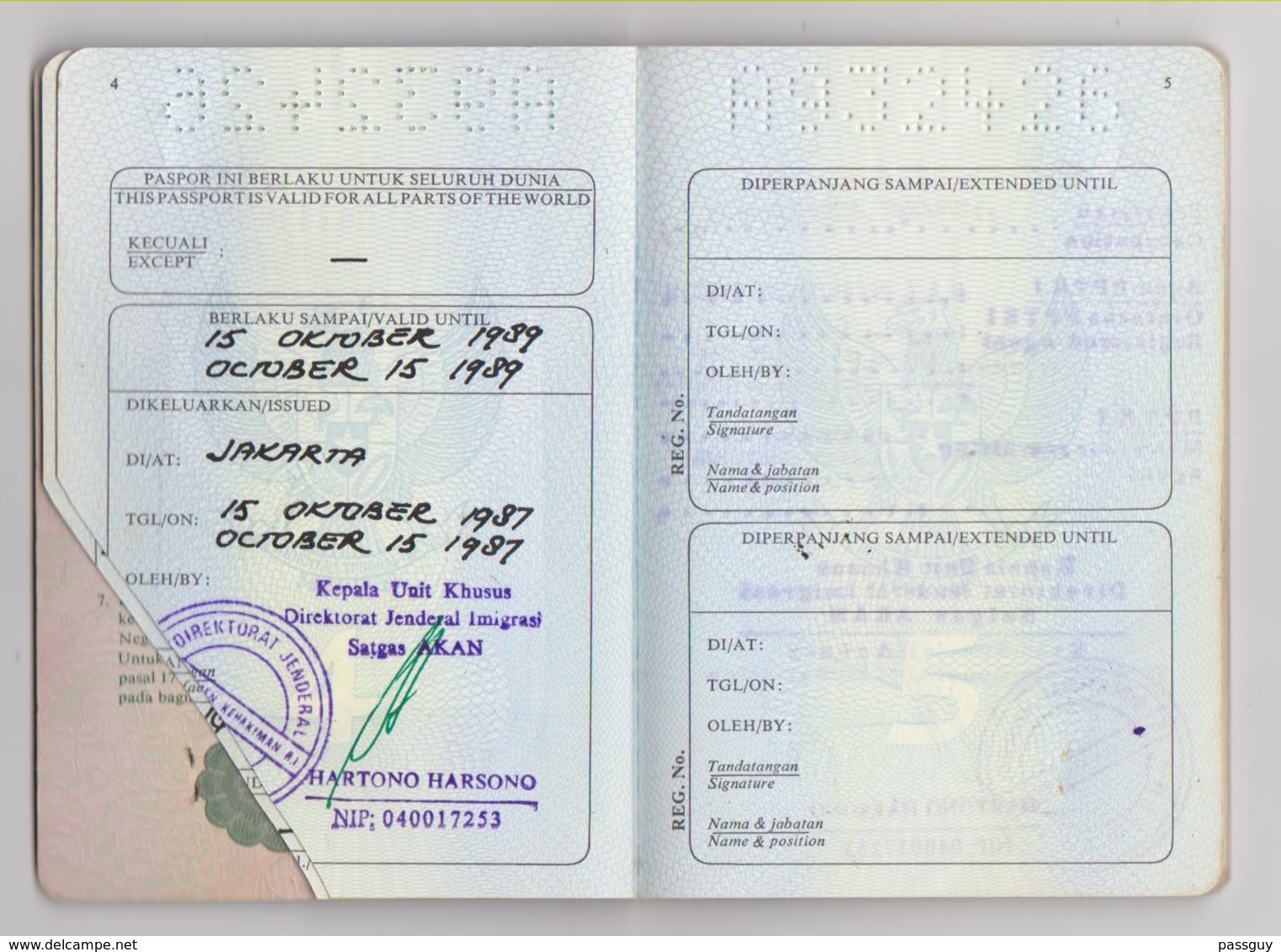 INDONESIA Passport  1987 INDONESIE Passeport– Reisepaß - Revenues - Documents Historiques