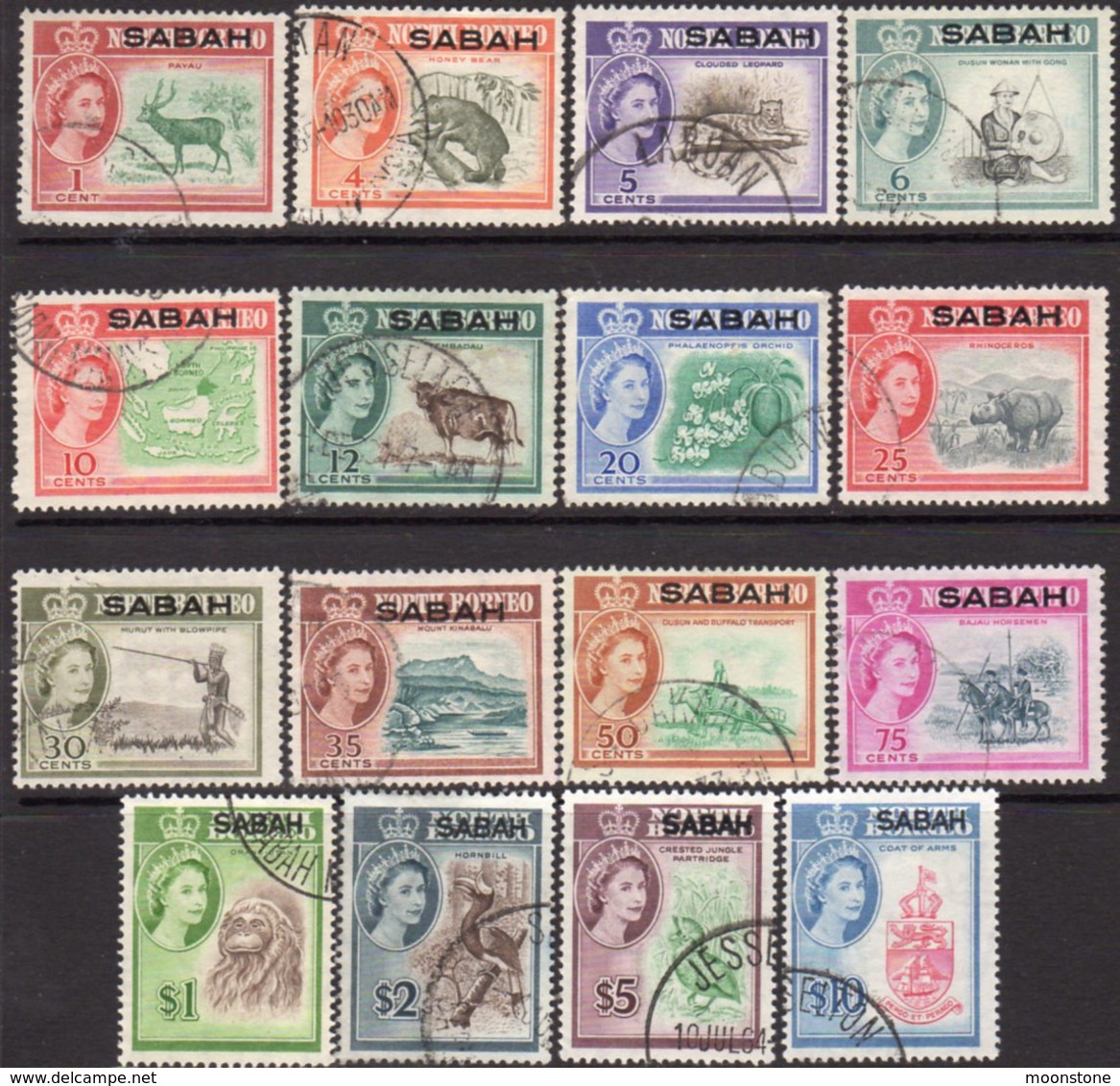 Malaysia Sabah 1964 Overprints Set Of 16, Used, SG 408/23 - Malaysia (1964-...)