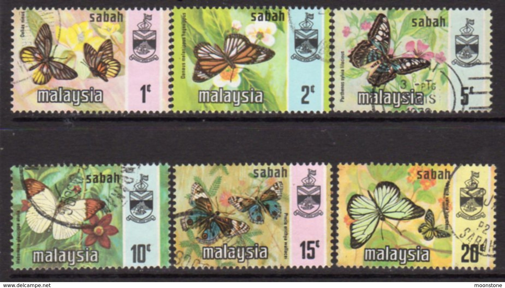 Malaysia Sabah 1977-8 Butterflies Set Of 6, Gravure Harrison, Used, SG 439/44 - Malaysia (1964-...)