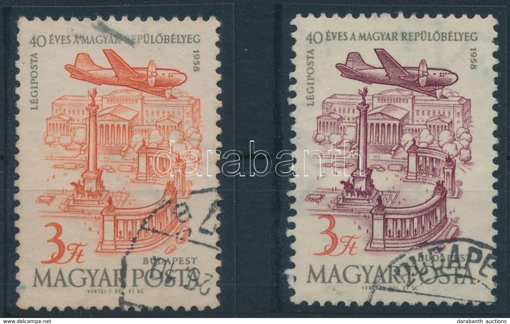 O 1958 40 éves A Magyar Repülőbélyeg 3 Ft, A Kép Az értékjelzés Színében (!?) - Sonstige & Ohne Zuordnung