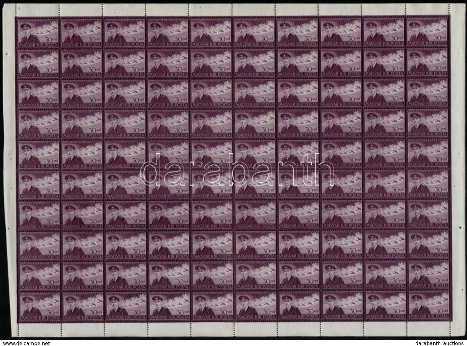 ** 1943 Repülő Alap V. Teljes ív, Az ív 11. Bélyegén Az Első Repülőből Függőleges Csík Nyúlik Ki - Autres & Non Classés