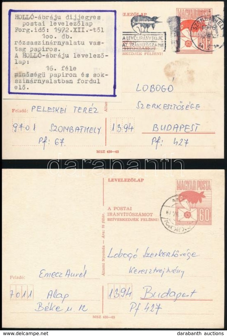 100 Db 60f 'HOLLÓ' ábrájú Futott Levelezőlap (30 éve érintetlen Anyag) - Used Stamps