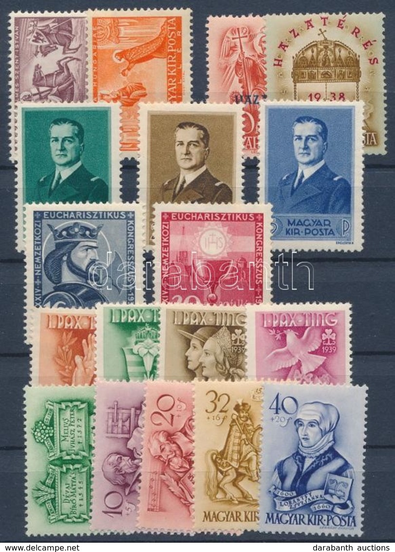 ** 1938-1939 Szent István + Hazatérés 1-1 Pár + Kormányzói Arcképsor (I.) + Eucharisztikus Pár + Pax-Ting és Protestáns  - Used Stamps