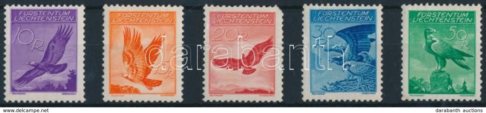 ** Liechtenstein 1934 Forgalmi, Sas Sor Mi 143-147 (rozsdafoltok, Mi 145 Sarokhiba) (Mi EUR 300,-) - Other & Unclassified