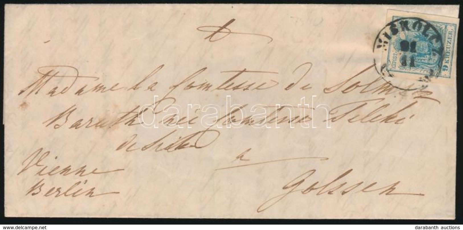 1856 9kr Levélen Németországba ,,MISKOLCZ' - ,,PESTH' - ,,BURXDORF BAHNHOF' - Golsch - Altri & Non Classificati