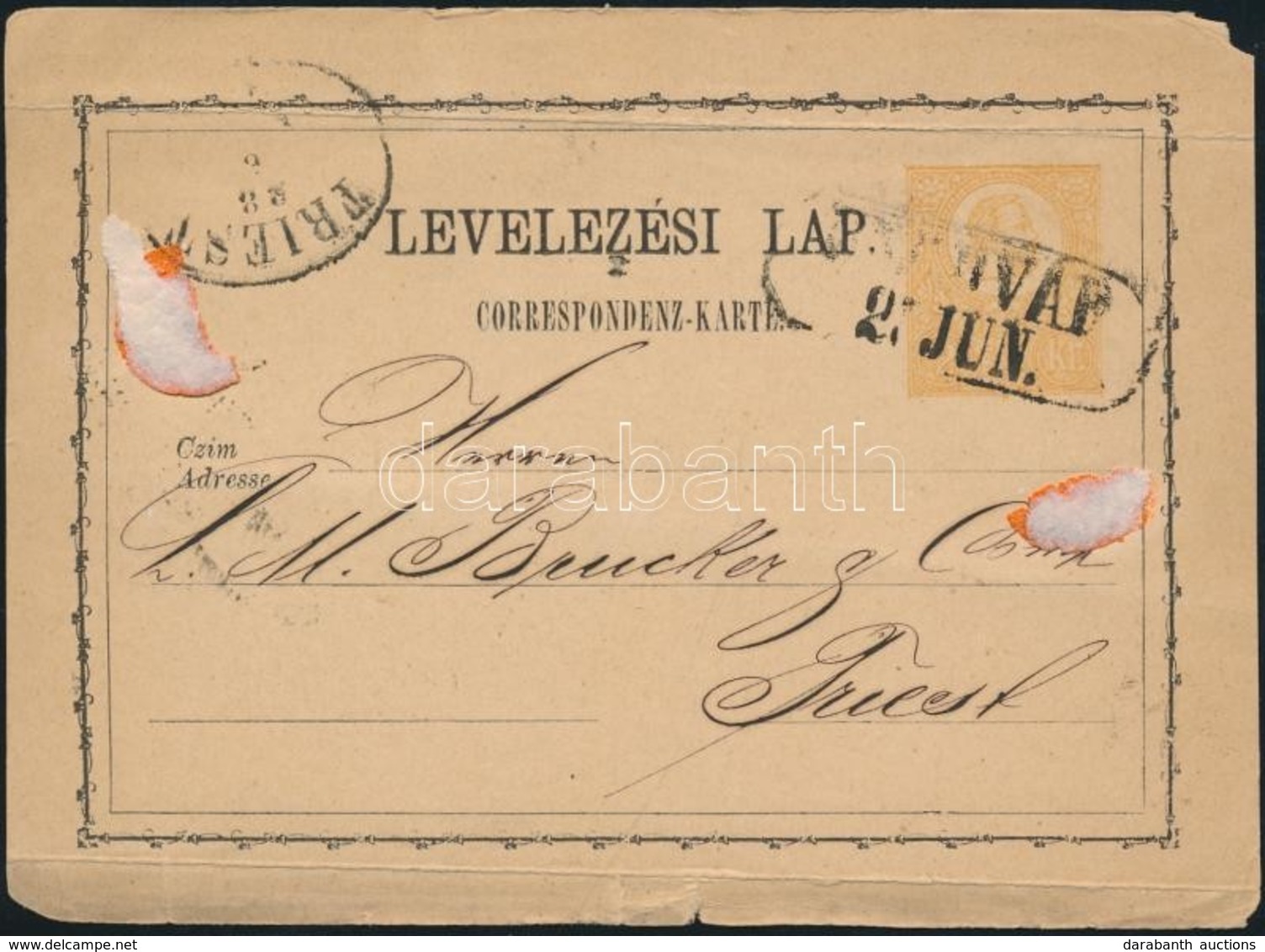 1871 2kr Díjjegyes Levelezőlap / PS-card 'UNGHVÁR' - 'TRIEST' - Altri & Non Classificati