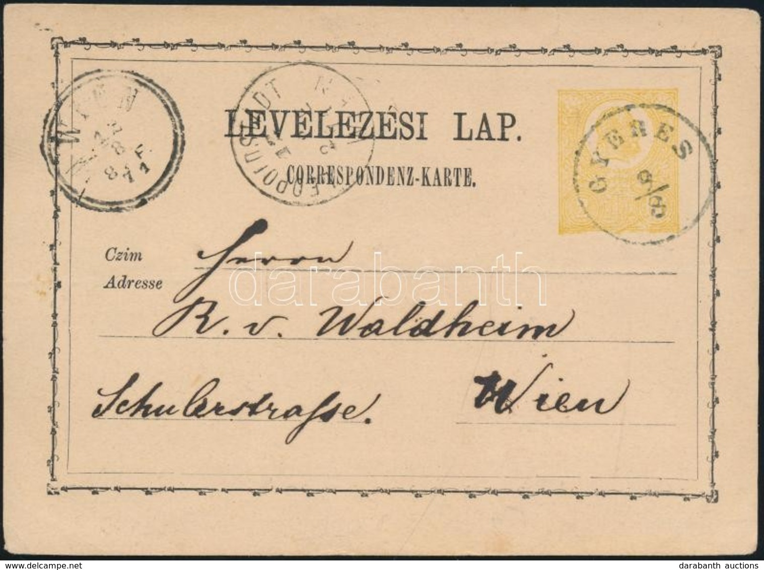 1871 2kr Díjjegyes Levelezőlap / PS-card 'GYERES' - 'WIEN' - Autres & Non Classés