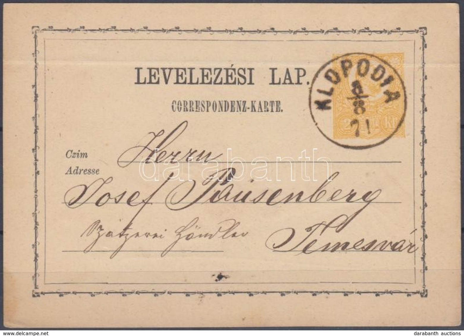 1871 Díjjegyes Levelezőlap / PS-card 'KLOPODIA' - Temesvár - Altri & Non Classificati