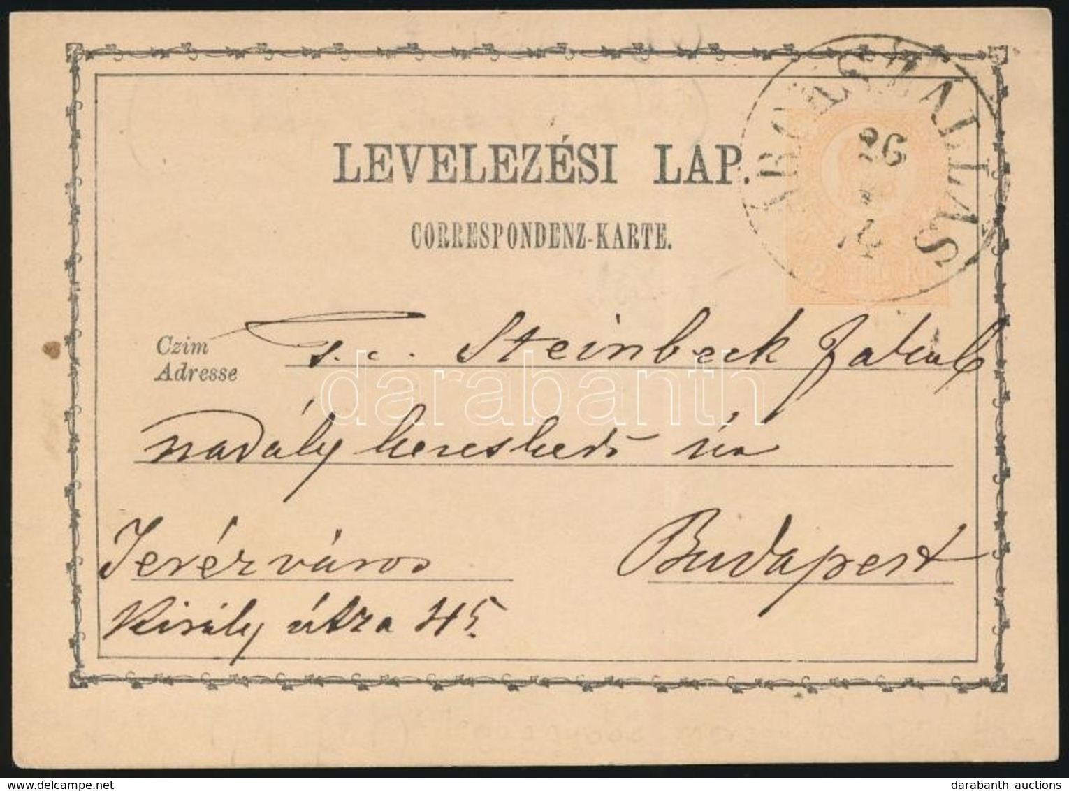 1874 Díjjegyes Levelezőlap ,,ÁROKSZÁLLÁS' - Budapest - Autres & Non Classés