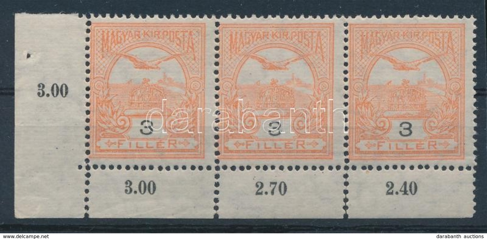 ** 1913 Turul 3f ívsarki Hármascsík, A Középső Bélyeg II. Típusú - Altri & Non Classificati