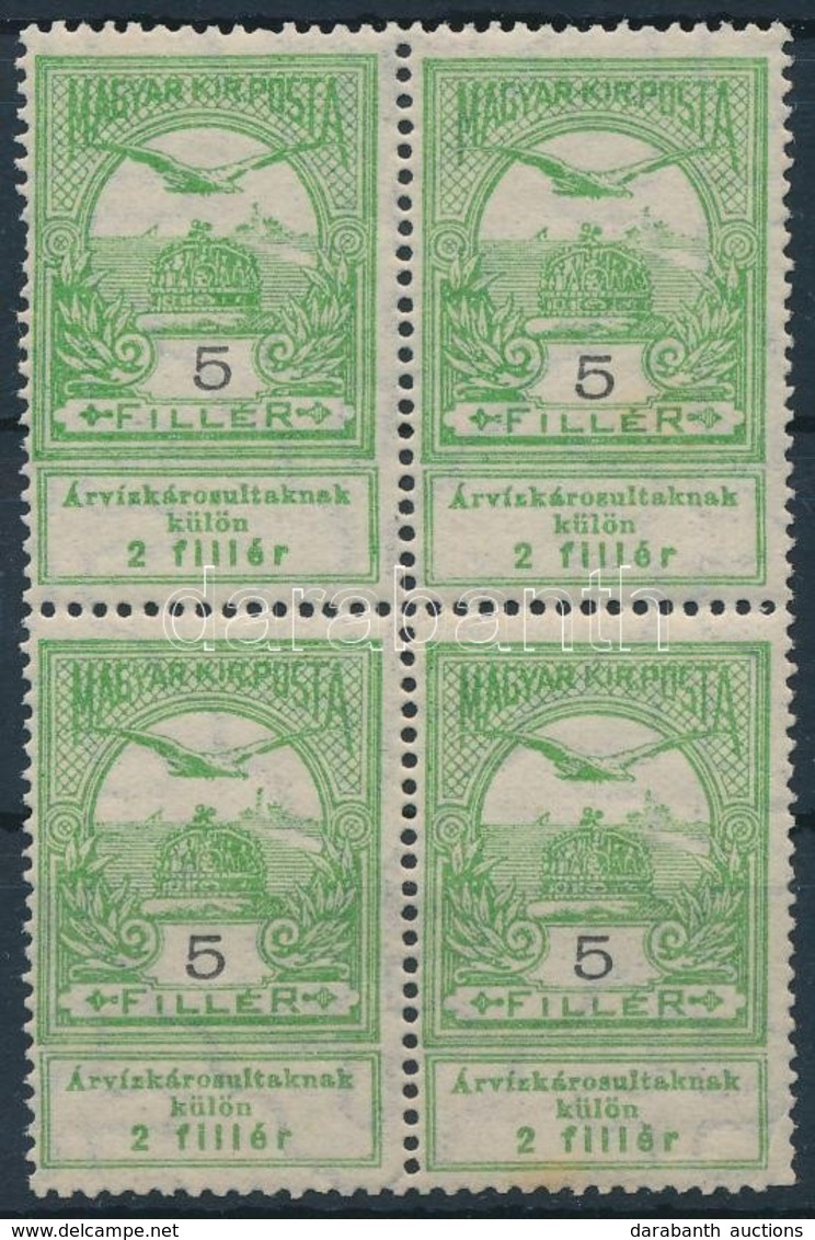 ** 1913 Árvíz 5f Négyestömb Az 1. és A 4. Bélyeg II. Típusú - Altri & Non Classificati