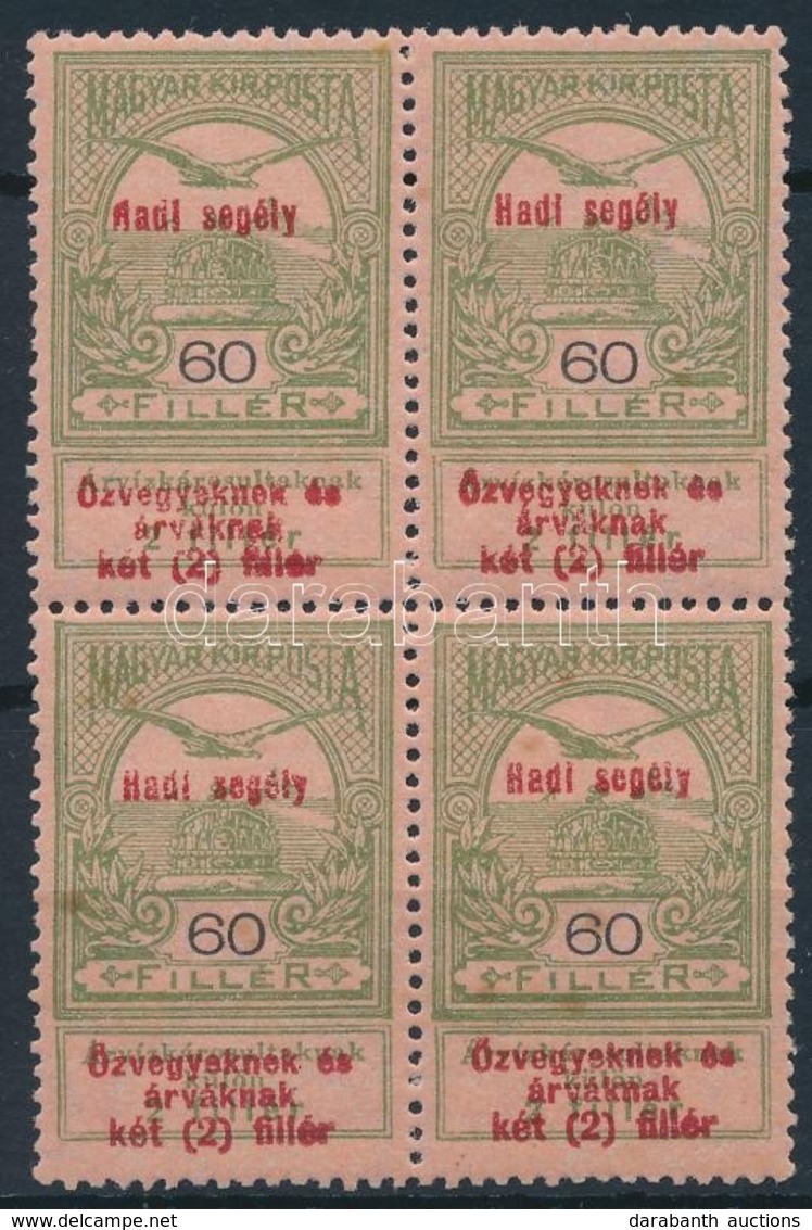 ** 1914 Hadisegély 60f Négyestömb Az Első Felülnyomás Aadi, 1 Bélyeg II. Típusú - Other & Unclassified