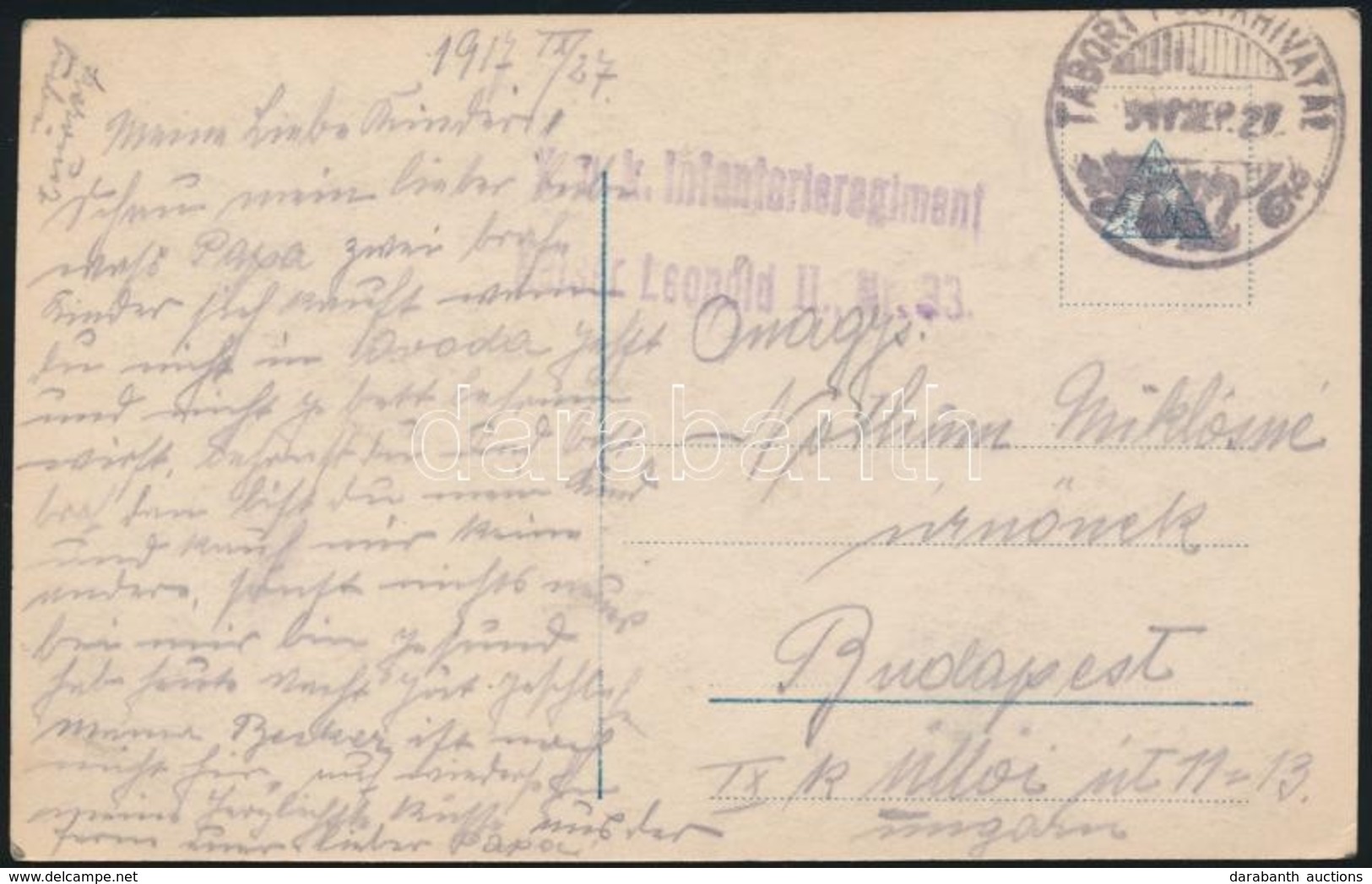 1917 Tábori Posta Képeslap 'K.u.k. Infanterieregiment Kaiser Leopold II. Nr.33.' + 'TP 642' - Altri & Non Classificati