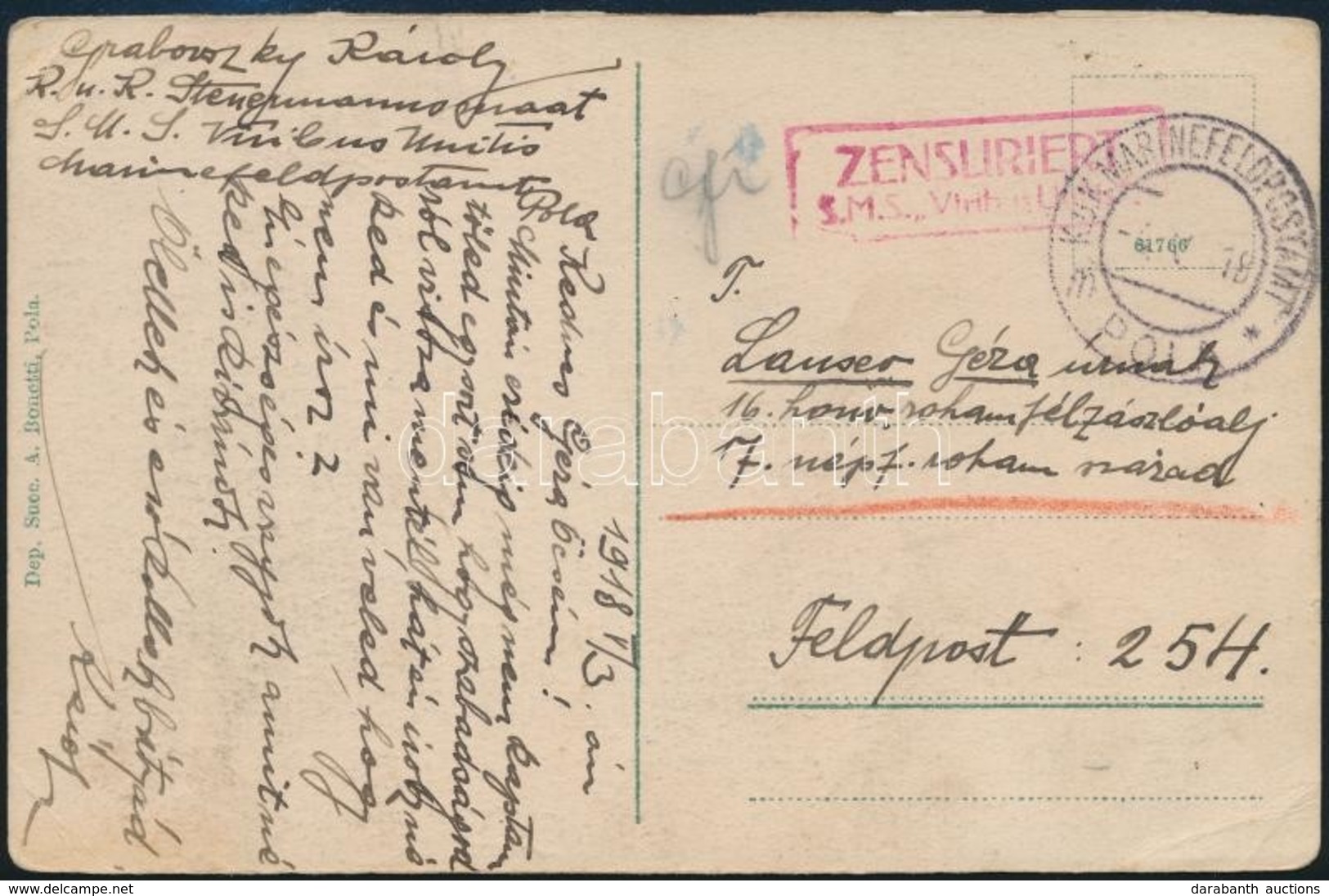 1917 Képeslap / Postcard 'ZENSURIERT S.M.S. Viribus Unitis' - Sonstige & Ohne Zuordnung