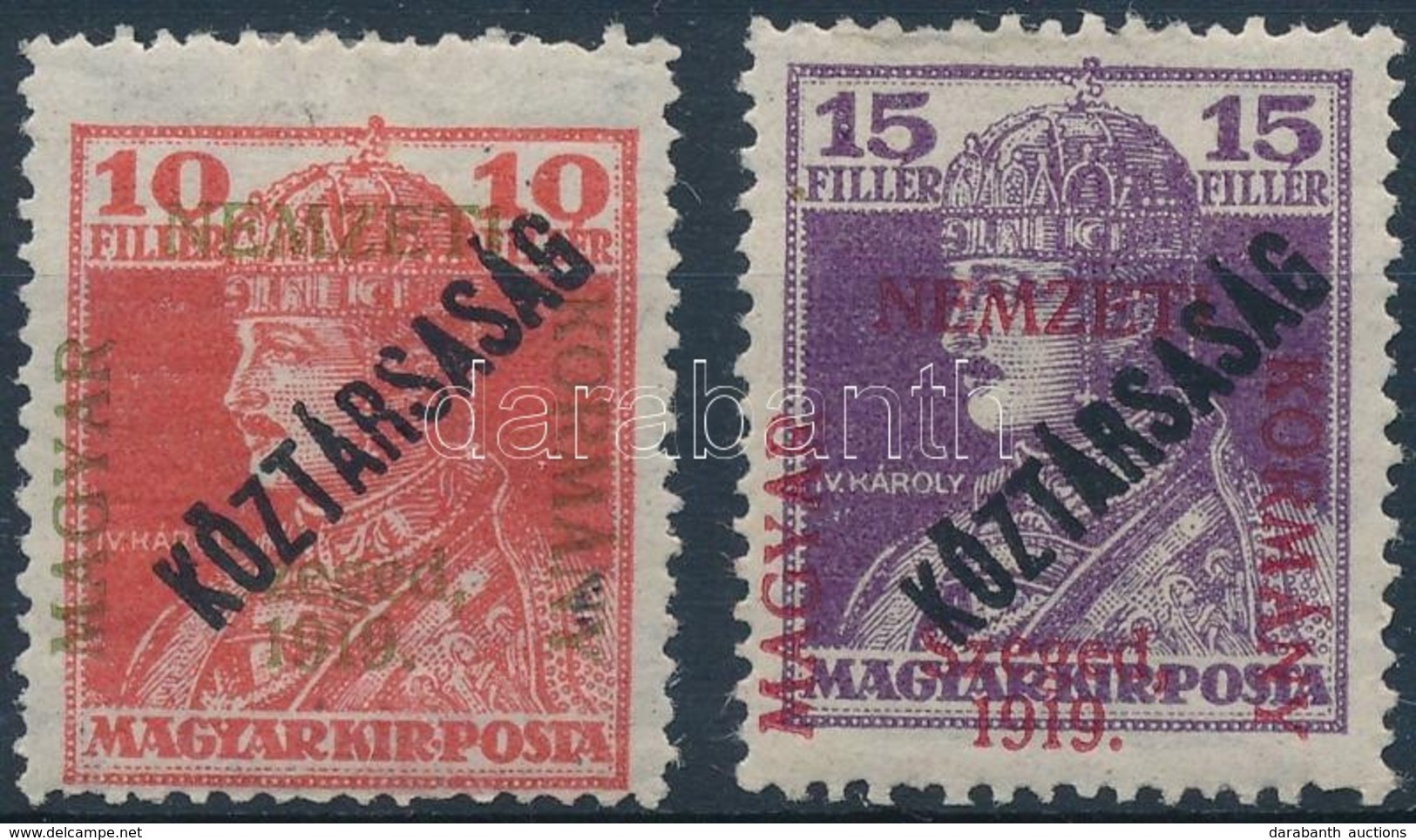 * Szeged 1919 Károly/Köztársaság 10f, 15f; Bodor Vizsgálójellel (6.000) - Altri & Non Classificati