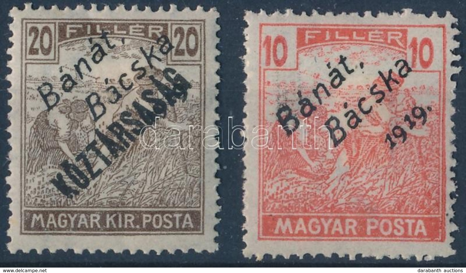 * Bánát-Bácska 1919 Arató/Köztársaság 20f és Magyar Posta 10f Garancia Nélkül (**20.000) - Otros & Sin Clasificación