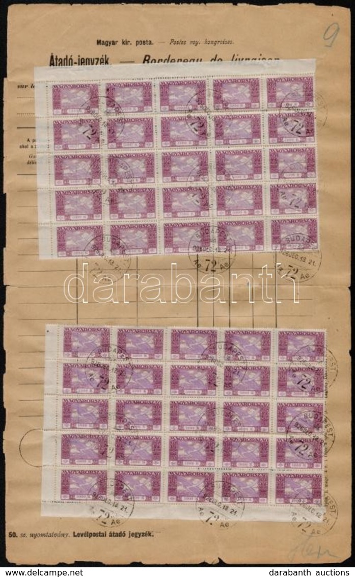 1926 Ikarusz 500K 2 Db 25-ös Tömbben átadó Jegyzéken / Mi 384 Blocks Of 25 On Printed Matter - Autres & Non Classés