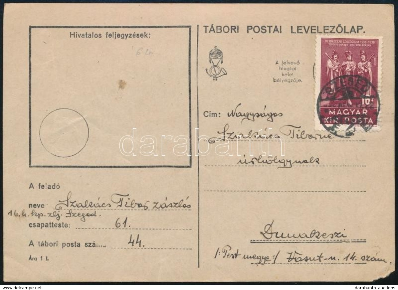 1939 Tábori Levelezőlap Szegedről Küldve Kerékpáros Katonától - Other & Unclassified