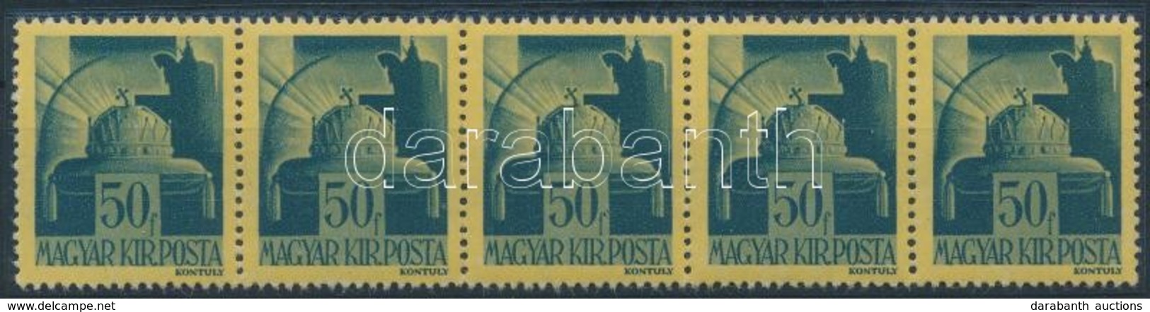 ** 1945 Hadvezérek 50f ötöscsík Sárga Alapnyomattal, Felülnyomat Nélkül - Other & Unclassified