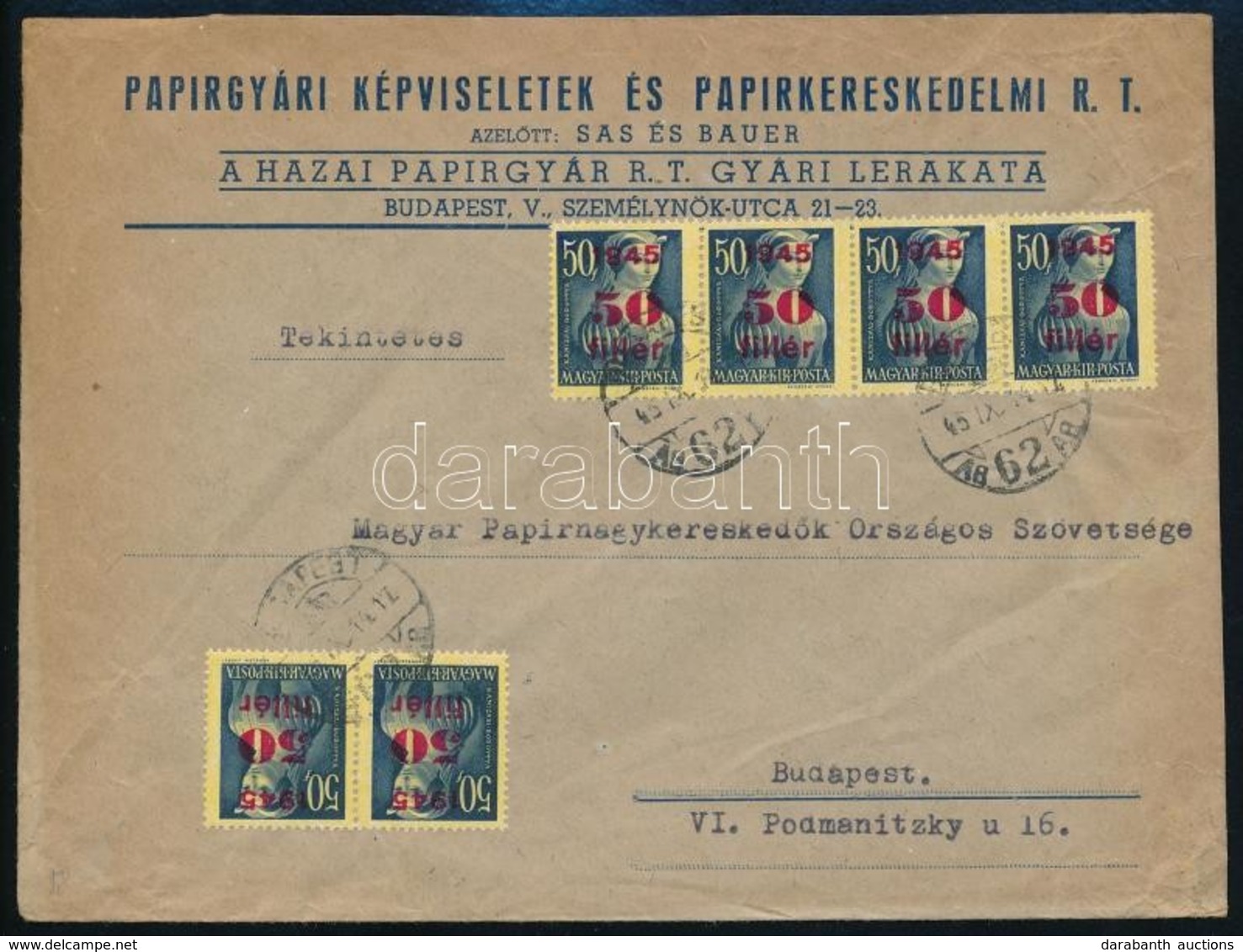 1945 (2. Díjszabás) Helyi Levél 6 X 50f/50f Bérmentesítéssel - Other & Unclassified