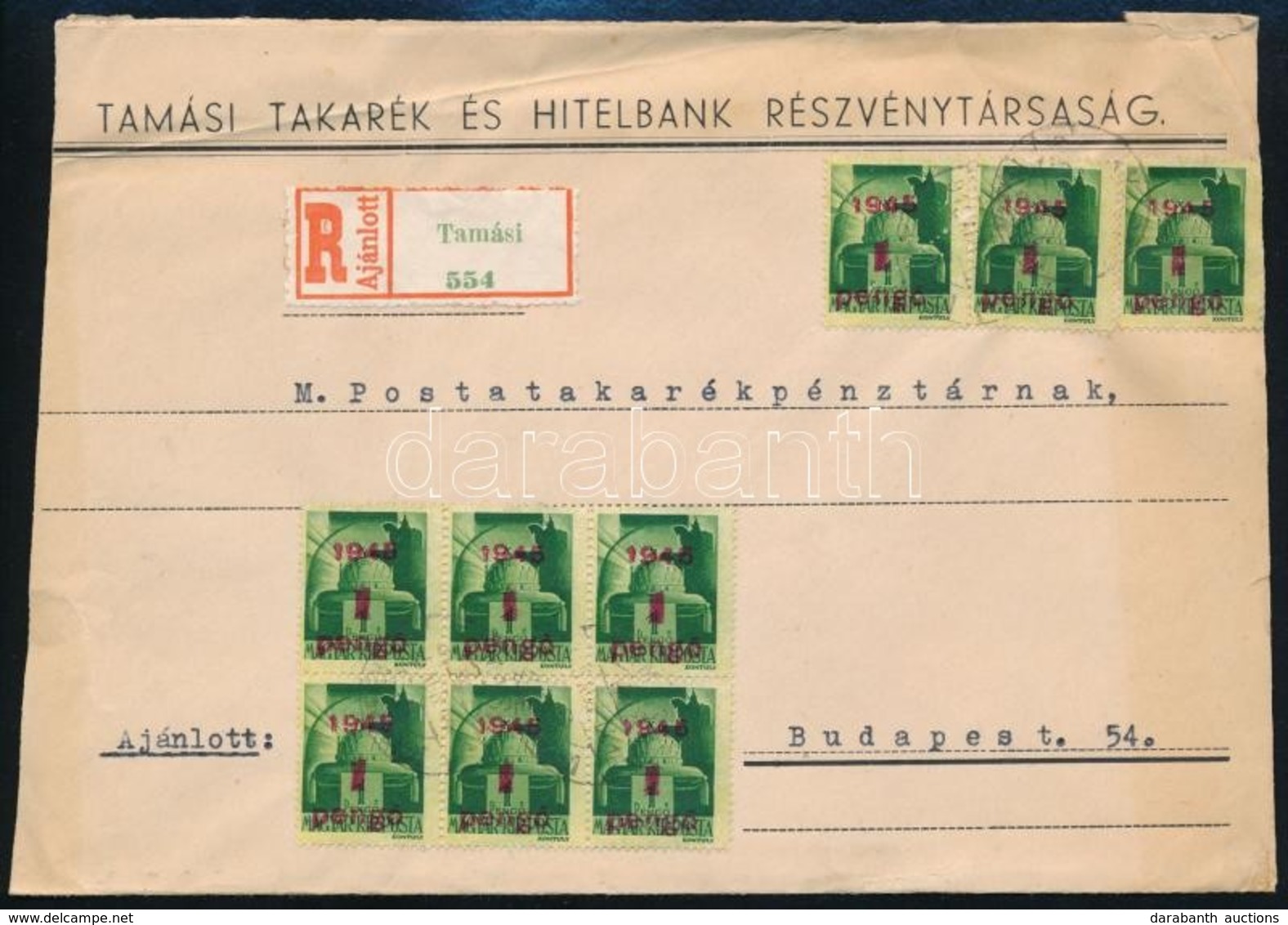 1945 (2. Díjszabás) Ajánlott Távolsági Levél 250 Grammig Kisegítő 9 X 1P/1P Bérmentesítéssel - Other & Unclassified