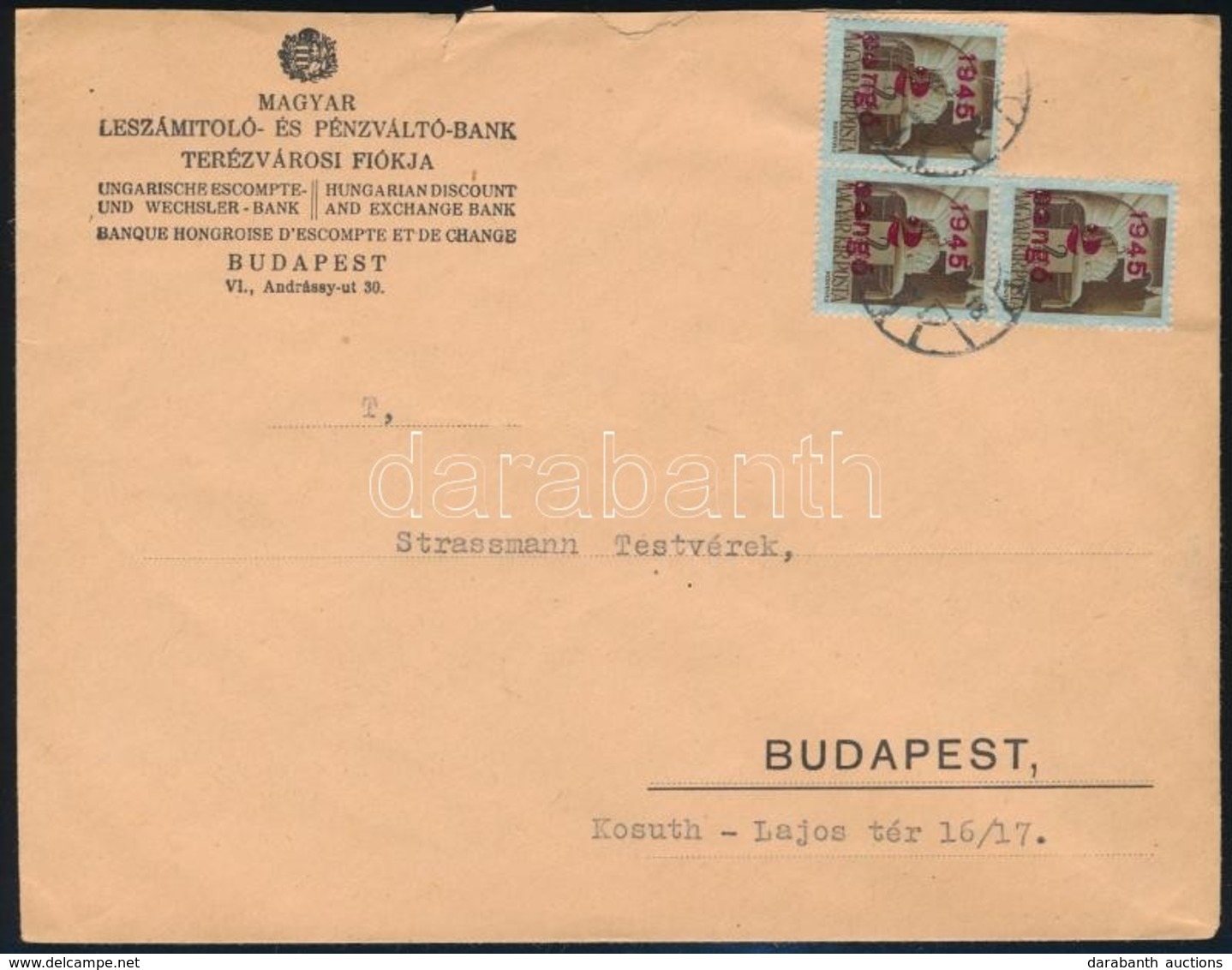 1945 (3. Díjszabás) Helyi Levél Kisegítő 3 X 2P/2P Bérmentesítéssel - Sonstige & Ohne Zuordnung