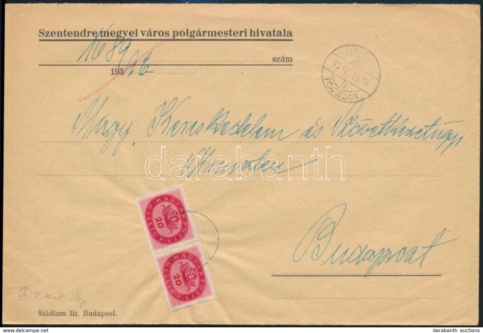 1946 (16. Díjszabás) Távolsági Levél Milliós 2 X 20mP Bérmentesítéssel, áprilisi Téves Dátum Beállítással - Altri & Non Classificati