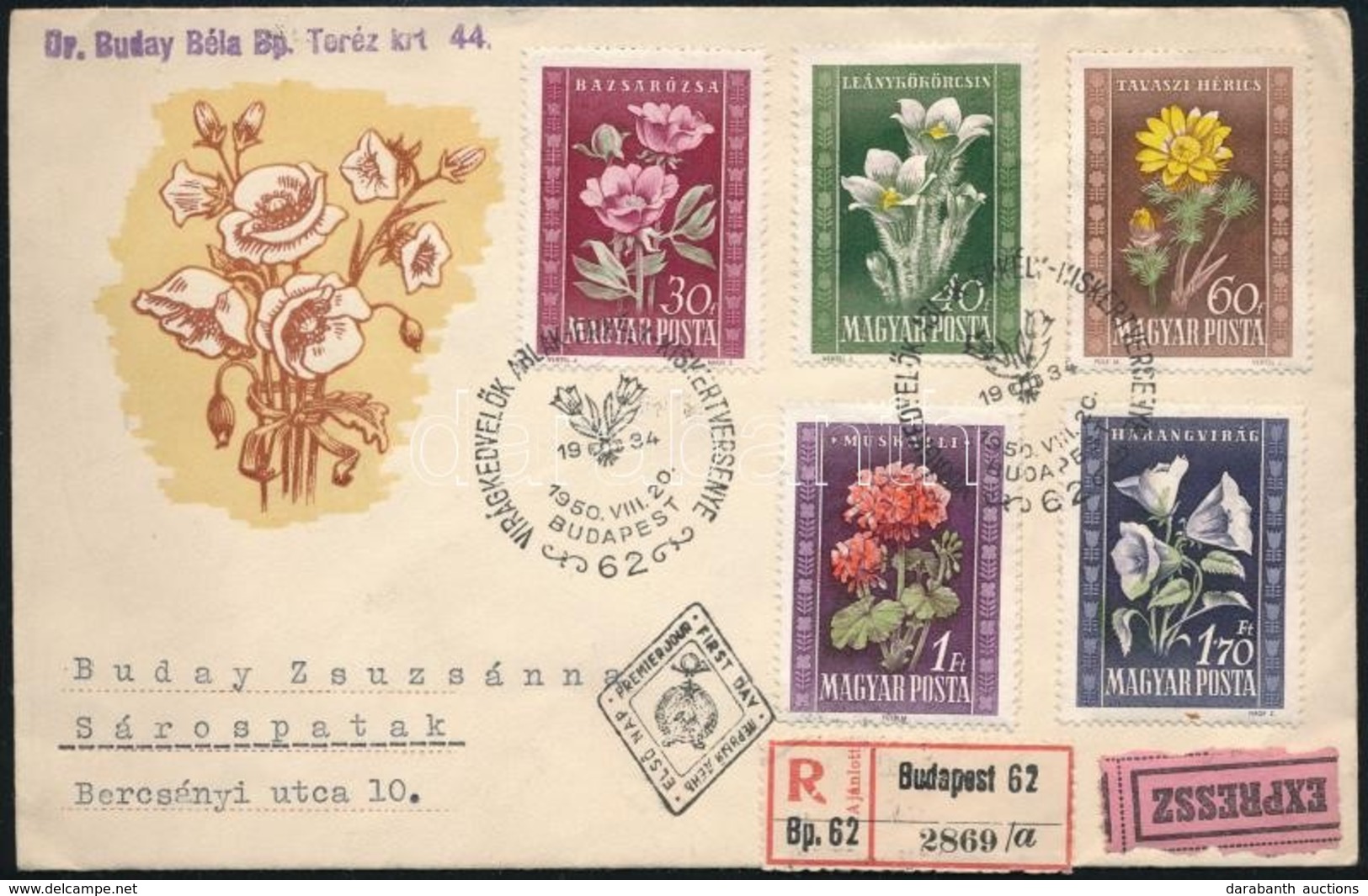 1950 Virág (I.) Ajánlott Expressz FDC - Sonstige & Ohne Zuordnung