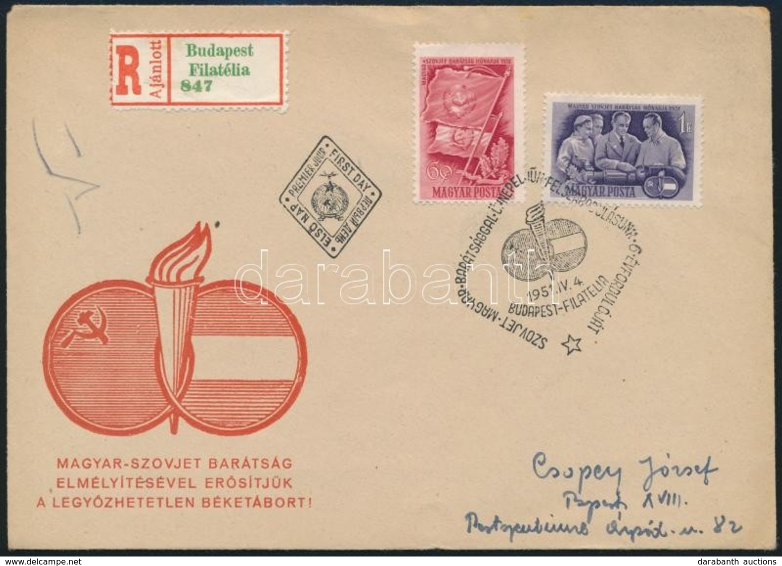 1951 Magyar-szovjet Barátság Sor Ajánlott FDC-n - Sonstige & Ohne Zuordnung