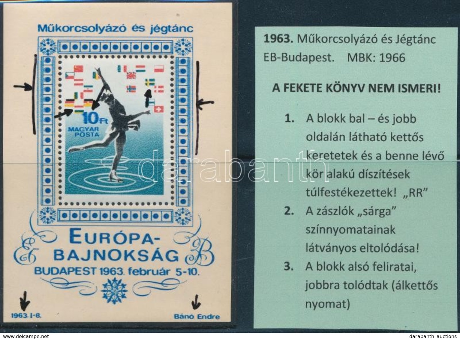 ** 1963 Műkorcsolya Blokk Nyomási Eltérésekkel: Túlfestékezett Keret, Sárga Színeltolódás, Az Alsó Feliratoknál álkettős - Other & Unclassified