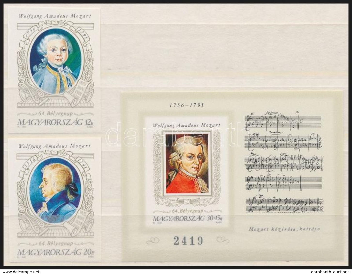 ** 1991 Bélyegnap (64.) Mozart Vágott Sor és Blokk (18.000) - Autres & Non Classés