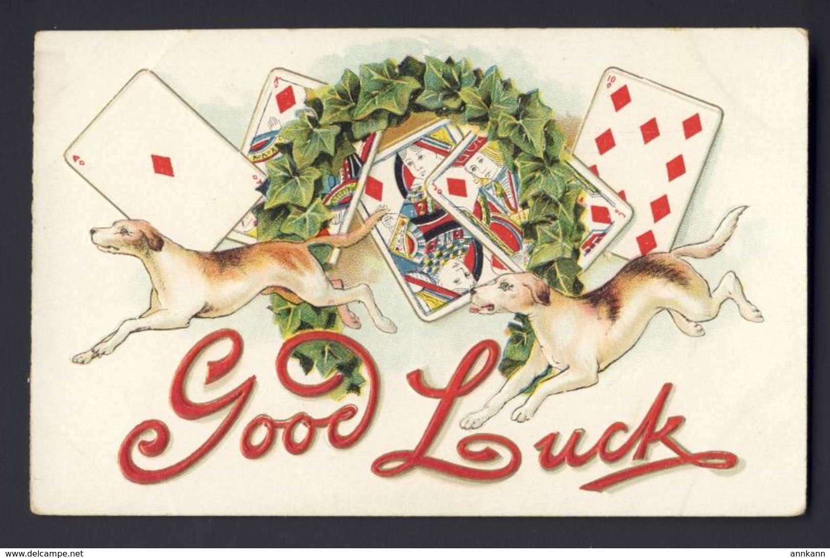 PLAYING CARD CARDS ~ Good Luck - Dogs Dog Embossed - Cartes à Jouer