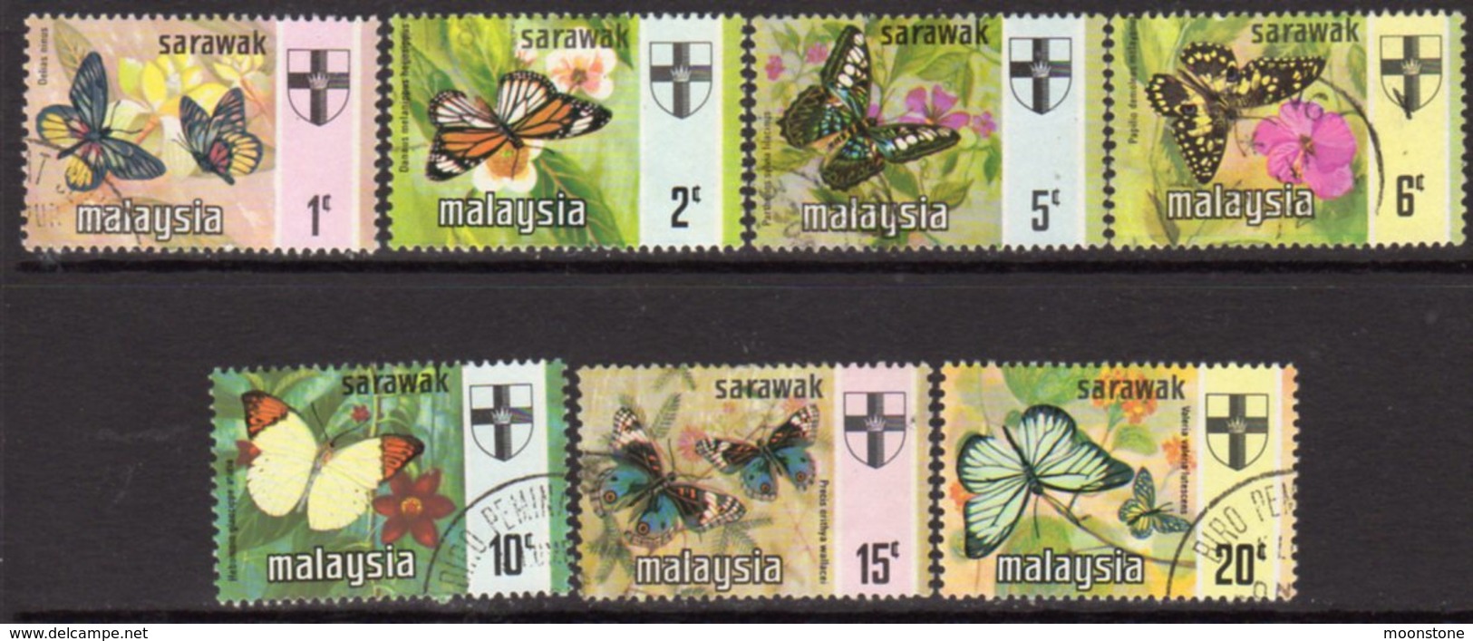 Malaysia Sarawak 1971 Butterflies Set Of 7, Litho Bradbury, Used, SG 219/25 - Malaysia (1964-...)